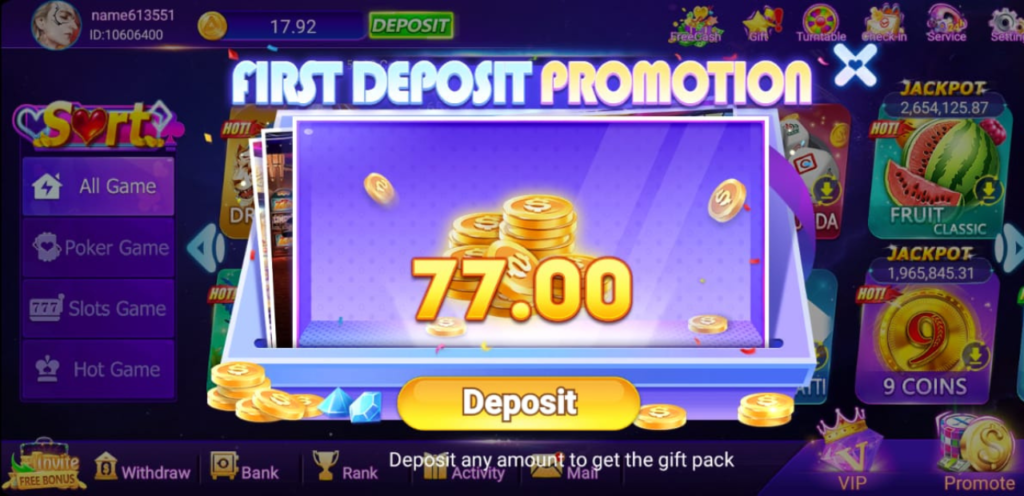 How to deposit Money in 7f777 game